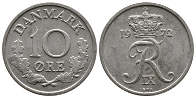 ДАНИЯ 10 ЭРЕ 1972 S; S, ФРЕДЕРИК IX (1947-1972) KM 849.2 медно-никель 26-932