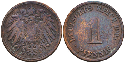 Германия 1 пфенниг 1901 A KM 10, J. 10 медь 4594-1242