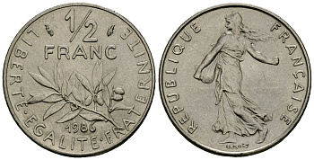 Франция 1/2 франка 1986 сеятель KM 931 никель 4135-726