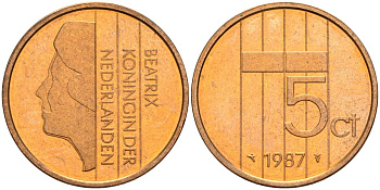 Нидерланды 5 центов 1987 Беатрикс (1980-2013) KM 202 бронза UNC 4116-243