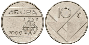 Аруба 10 центов 2000 KM 2 сталь плакированная никелем aUNC 187-448