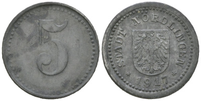 Нердлинген (Бавария) 5 пфеннингов 1917 Funck 381.1, Men18 23671.1 цинк 4169-1241