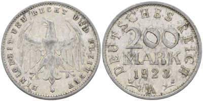 ГЕРМАНИЯ 200 МАРОК 1923 A KM 35, J. 304, Weege 22 алюминий 261-842