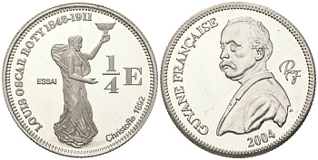 Франция 1/4 евро 2004 Французская Гвиана, ESSAI (пробник), тираж 2000 экземпляров X E11 серебро PROOF 1530-611