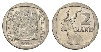 ЮАР 2 ранда 1991 KM 139 медь плакированная никелем 4626-1141