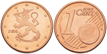 ФИНЛЯНДИЯ 1 ЕВРОЦЕНТ 2006 M KM 98 сталь плакированная медью UNC 214-267