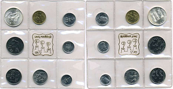 Сан-Марино годовой набор из 8 монет 1972 1, 2, 5, 10, 20, 50, 100 и 500 лир мать поднимает ребенка в воздух KM 14-21, в оригинальной пластиковой запайке серебро KM MS1 серебро UNC 5-4-3-59
