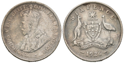 Австралия 6 пенсов 1926 Георг V (1910-1936) KM 25 серебро 4392-1128