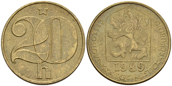 Чехословакия 20 геллеров 1989 KM 74 латунь 4152-847