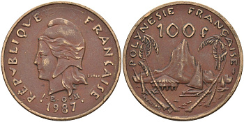 Французская Полинезия 100 франков 1987 KM 14 никель-бронза 4131-1031