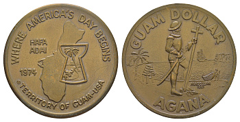 Гуам, Агана (США) 1 доллар 1974 Фернан Магеллан томпак 1082-4-42