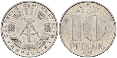 ГДР 10 пфеннигов 1979 A KM 10 алюминий 68-824