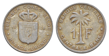 Руанда-Урунди 1 франк 1958 KM 4 алюминий 4647-1236