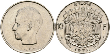 Бельгия 10 франков 1972 Belgie, Бодуэн I (1951-1993) KM 156.1 никель 4135-1032