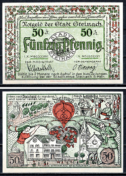 Штайнах (Тюрингия) 50 пфеннигов 1921 Mehl Grabowski 1260.1 бумага UNC (пресс) 7556-57-1-1