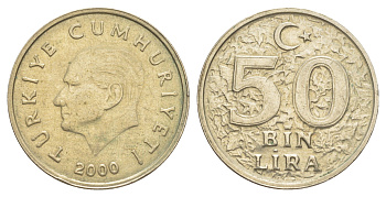 Турция 50000 лир 2000 Кемаль Ататюрк KM 1056 медь цинк нкиель 4577-1113