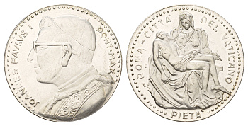 Ватикан медаль в честь избрание папой римским Иоанна Павла I ND (1978) Иоанн Павел I, Пьета Микеланджело, диаметр 35 мм, вес 15,6 гр бронза плакированная серебро 4667-1123