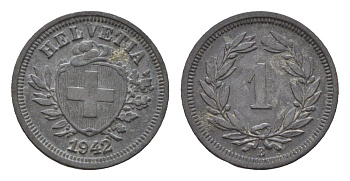 Швейцария 1 раппен 1942 B KM 3a цинк 46-718