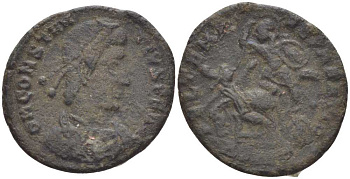 Римская Империя центенионалий 354 - 355 Констанций II, D N CONSTANTIVS P F AVG / император, поражающий персидского всадника, FEL TEMP REPARATIO, Александрия (?), (степень редкости С2) RIC 80 биллон 1073-17-94