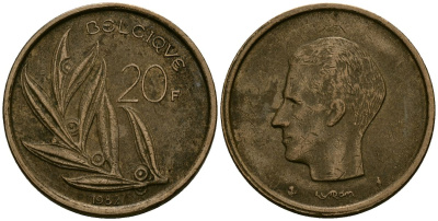 Бельгия 20 франков 1982 KM 159 никель бронза 4575-213