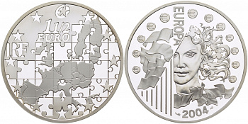 Франция 1 1/2 евро 2004 расширение Евросоюза KM 1391 серебро PROOF 11-161-42