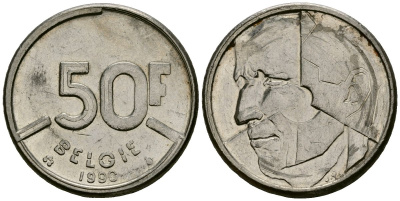 Бельгия 50 франков 1990 BELGIE, Бодуэн I (1951-1993) KM 169 никель 4167-557