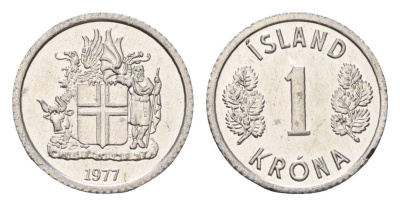 Исландия 1 крона 1977 KM 23 алюминий UNC 4687-812