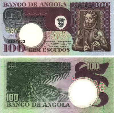 АНГОЛА 100 ЭСКУДО 1973 10 ИЮНЯ 1973, ЛУИС де КАМОЭНС, ПОДПИСЬ 10 Pick 106 бумага UNC (ПРЕСС) 7116-47-2-1