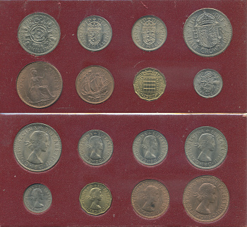 Великобритания набор из 8 монет 1966-1967 в картоне, Елизавета UNC 3-6-3-58
