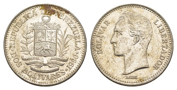 Венесуэла 2 боливара 1990 Симон Боливар Y 43a сталь плакированная никелем 4583-526