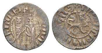 Киликийская Армения трам 1226-1271 Хетум I и царица Забель, держат крест/лев с патриаршим крестом  серебро    1516-411