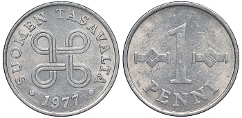 Финляндия 1 пенни 1977 KM 69а алюминий 3334-1042