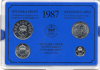 Швеция набор монетного двора из 4 монет 1987 в пластике, Карл XVI Густав (1973- ) KM MS43 UNC 4-3-7-151