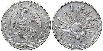 Мексика 8 реалов 1881 GO S.B. KM 377.8 серебро 00-1067-8-42