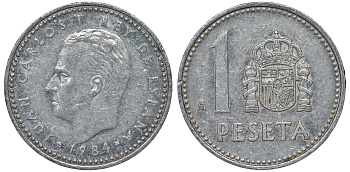 Испания 1 песета 1984 Хуан Карлос I (1975-2014) KM 821 алюминий 4128-1033