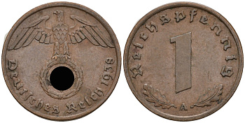 Германия 1 рейхспфенниг 1938 A KM 89, J 361 бронза 4396-843