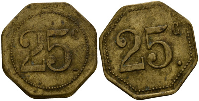 Франция 25 сантимов ND ресторанный жетон латунь 4166-416