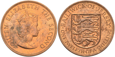 Джерси 1/12 шиллинга 1964 Елизавета II (1952-2022) KM 21 бронза aUNC 4367-244