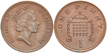 Великобритания 1 пенни 1988 Елизавета II (1952-2022) KM 935, Spink 4381 (B3) бронза 4594-122