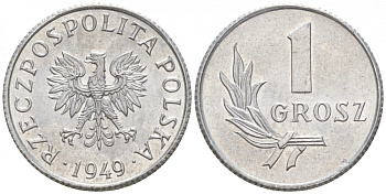 ПОЛЬША 1 ГРОШ 1949 KM 39 алюминий UNC 44-148