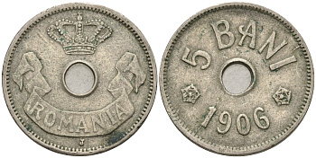 Румыния 5 бани 1906 J, Кароль I (1881-1914) KM 31 медно-никель 4608-145