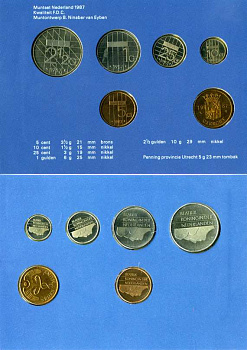Нидерланды годовой набор из 5 монет + жетон мондвора 1987 подарочный картонный буклет (5 центов - 2 1/2 гульдена) UNC 5-4-1-4