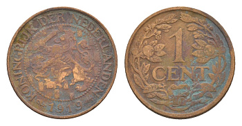 Нидерланды 1 цент 1919 Вильгельмина (1890-1948) KM 152 бронза 75-551
