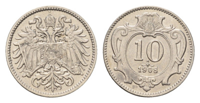 Австрия 10 геллеров 1908 Франц Иосиф I (1848-1916) KM 2802 никель 4627-1148