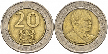Кения 20 шиллингов 1998 Дэниэл арап Мои KM 32 биметалл 4548-547