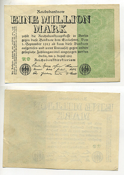 Германия 1000000 марок 1923 9 августа, тип 2, водяной знак звезда в крючках Pick 102 a, Розенберг 101 a, Grabowski DEU 114 a бумага 7217-99-2-1