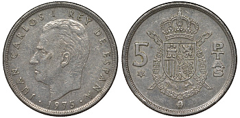Испания 5 песет 1975 (78) Хуан Карлос I (1975-2001) KM 807 медно-никель 4128-1017