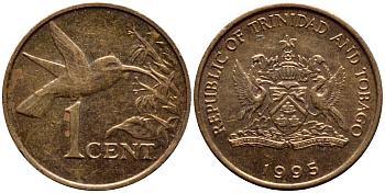 Тринидад и Тобаго 1 цент 1995 колибри KM 29 бронза 4396-1022