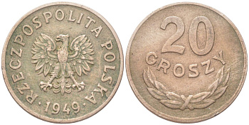 Польша 20 грошей 1949 Y 43 медно-никель 4614-636