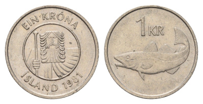 Исландия 1 крона 1981 треска KM 27 медно-никель 4691-527